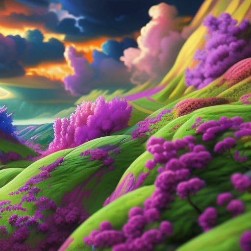 rolling hills with flowers