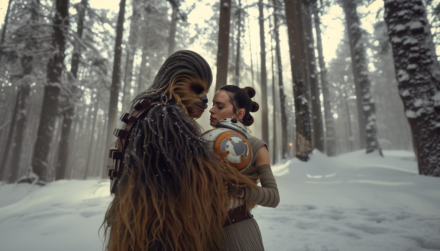 valentine day star wars chewbacca and rey skywalker