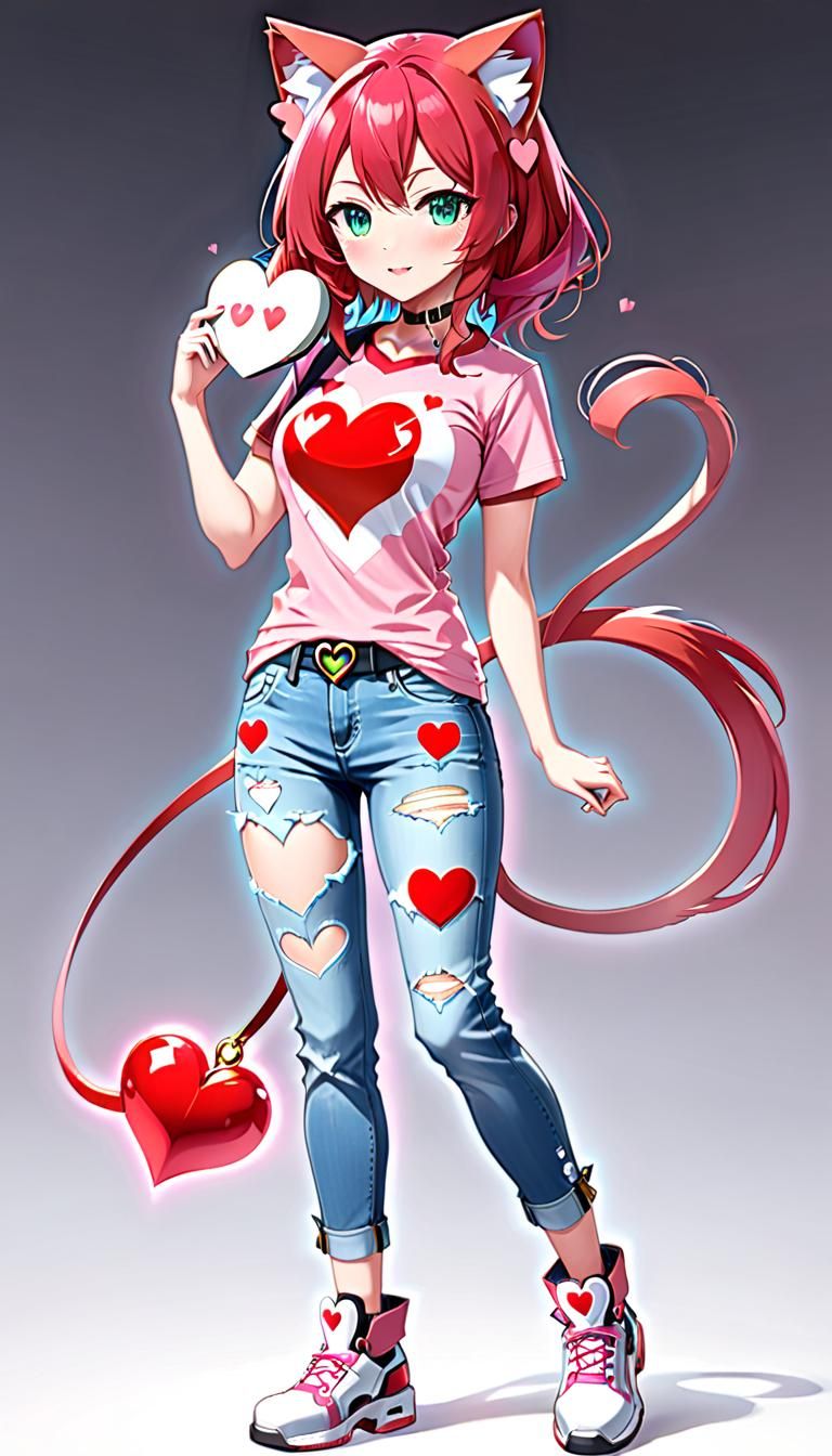 Anime Pokémon Trainer with Heart-Shaped Jeans