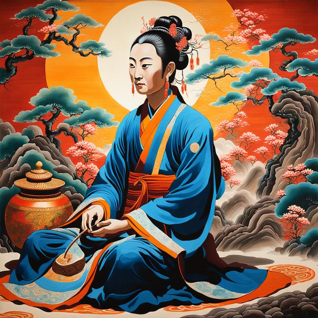 Guanyin Bodhisattva as Monk in Ancient Chinese Silk Painting