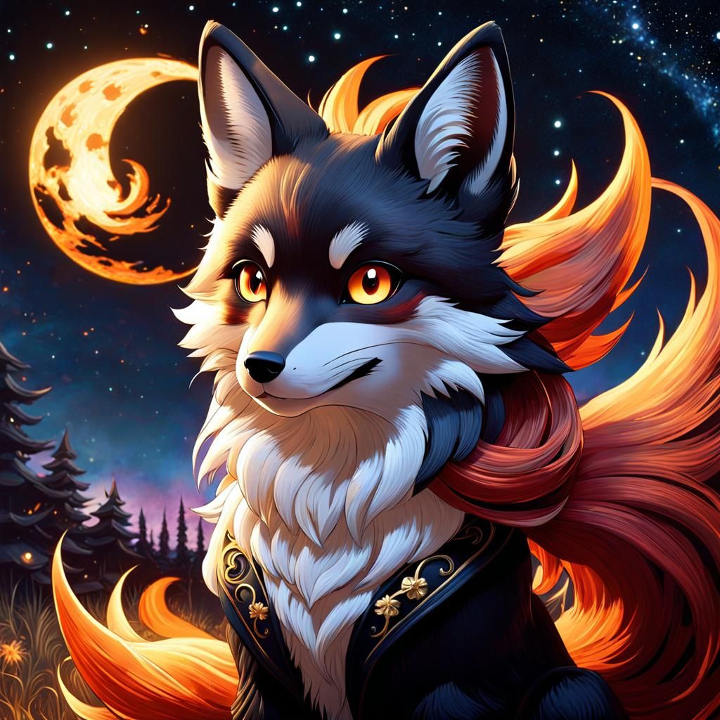 <lora:Dusk3:1.0> <lora:Macabre:1.0> an adorable    kitsune f...