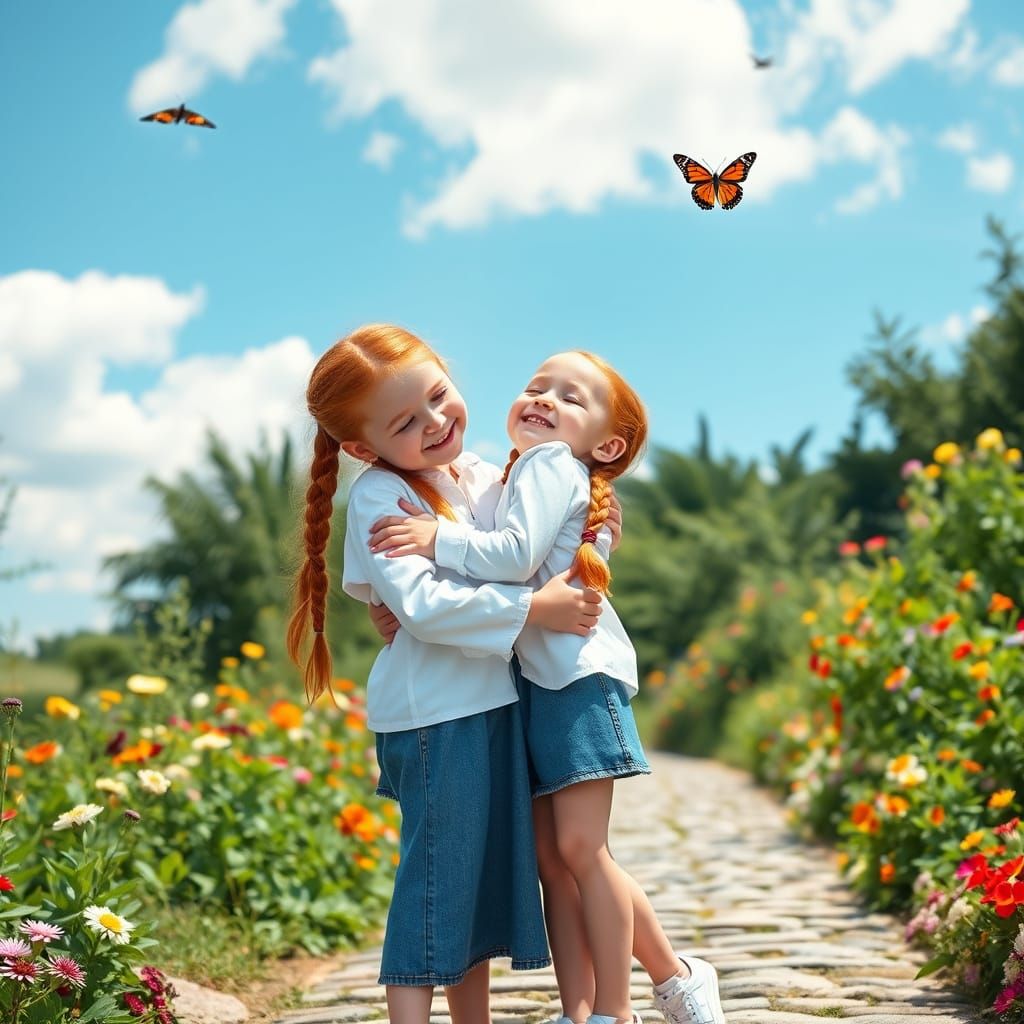 Red-Haired Twins Enjoying a Sunny Day