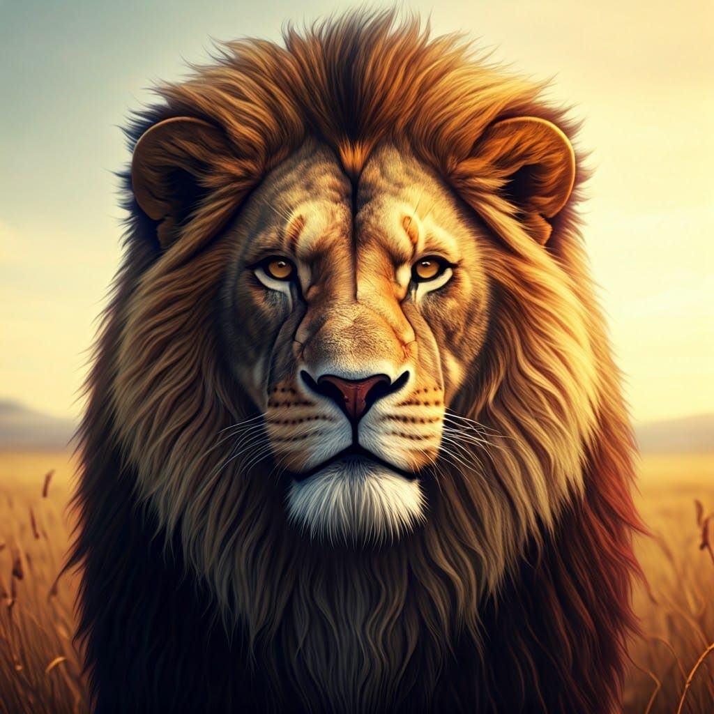 Majestic Lion in Golden Savannah Light