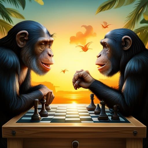 two chimpanzees playing chess  by @Charlotti