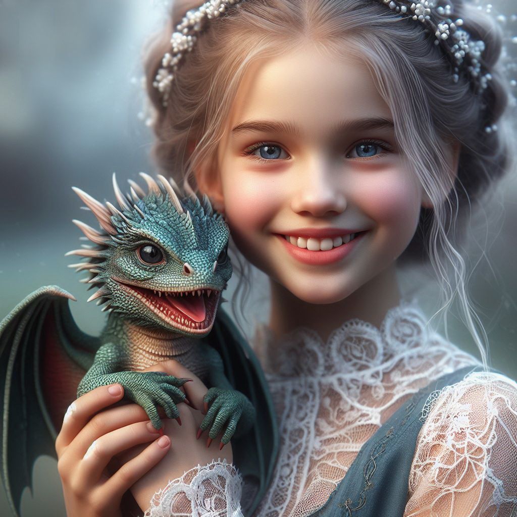 Cute Girl holding a Cute Baby Dragon