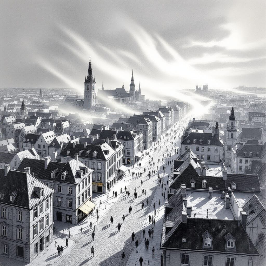 City Disappearing in Sand as Pencil Drawing