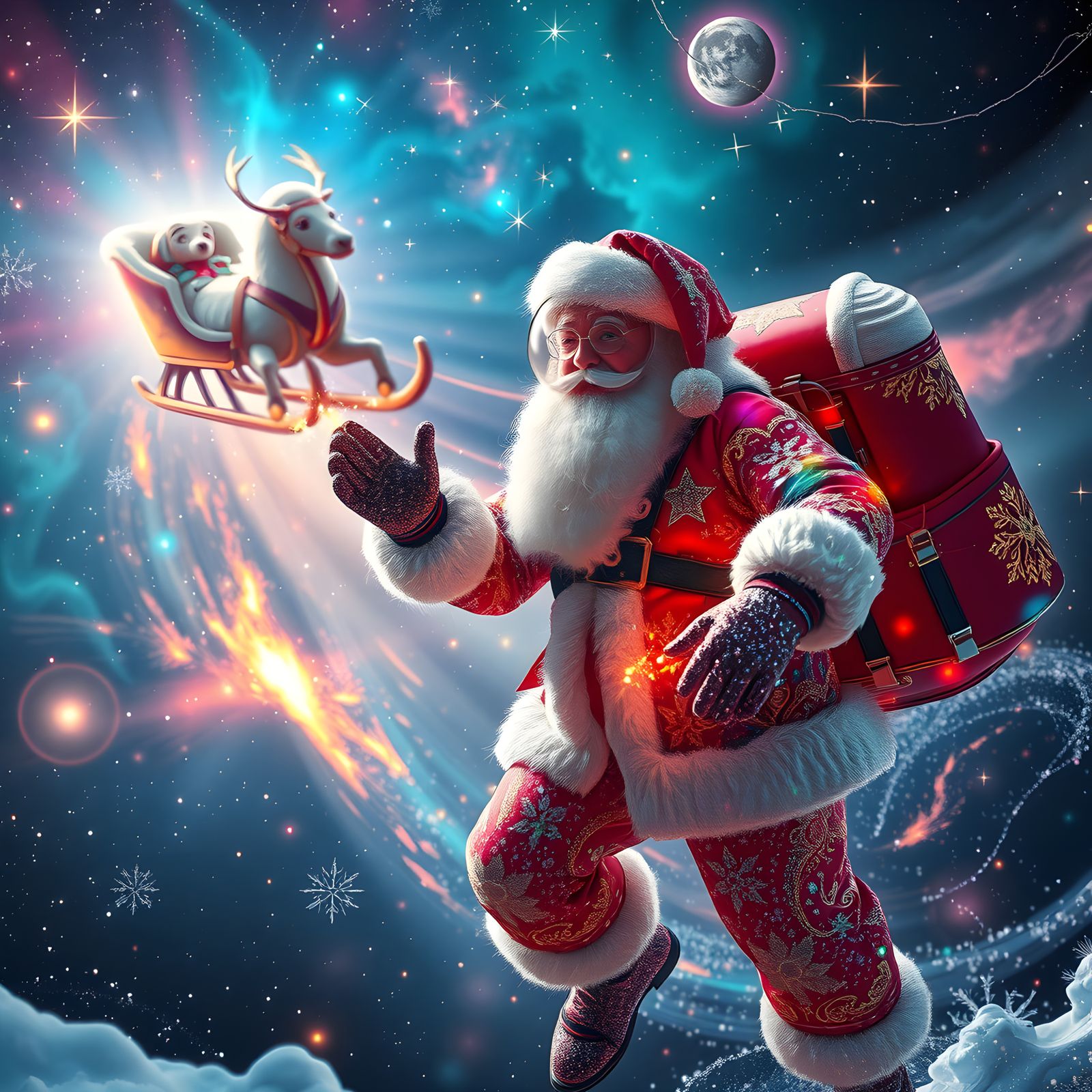 magic santa claus in  deep space