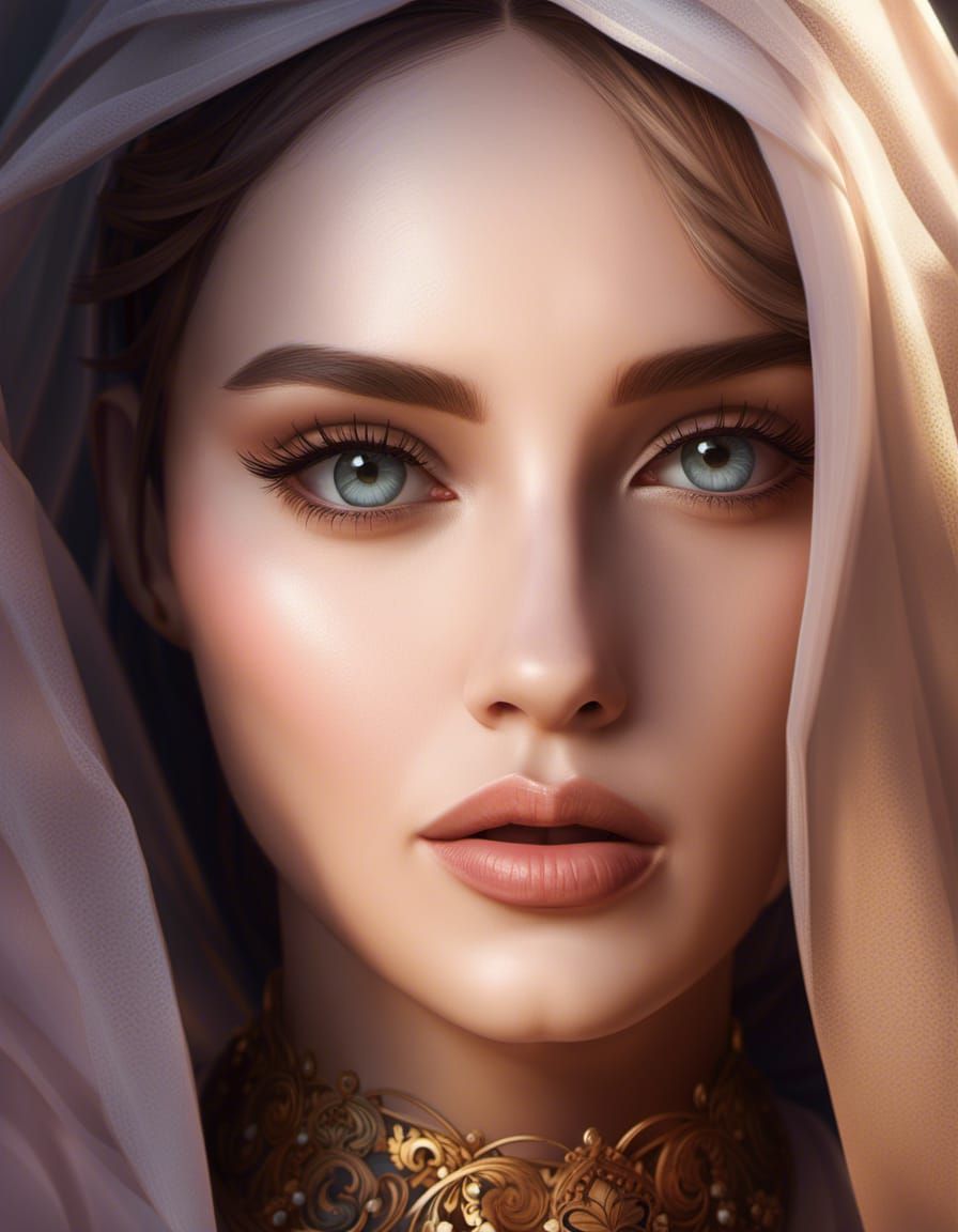 Ethereal Portrait of a Serene Woman, Digital Painting