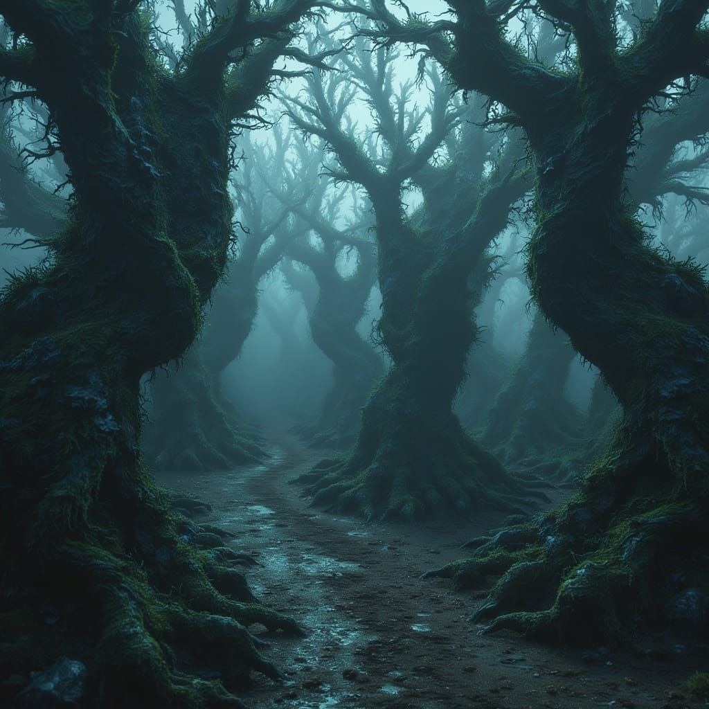 <lora:MJ6 NightmareFlux:1.0> a haunting scene, hyperrealistic, photorealistic, by photographer Janek Sedlar and inspired by grimdark whimsi...
