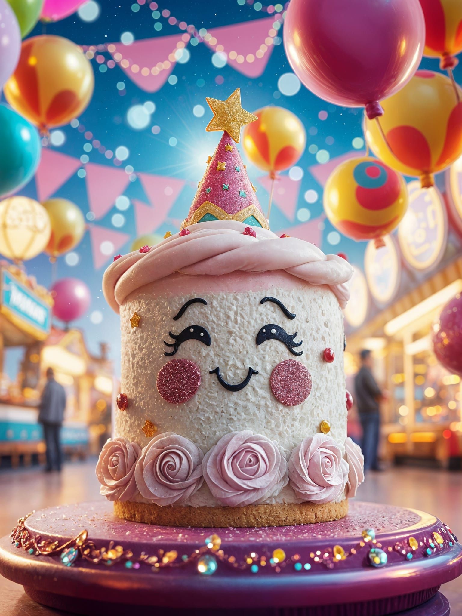 A very beautiful and unique image of a happy little cake with a blushing face and sparkles around it. ...  by @Kh-nagsh