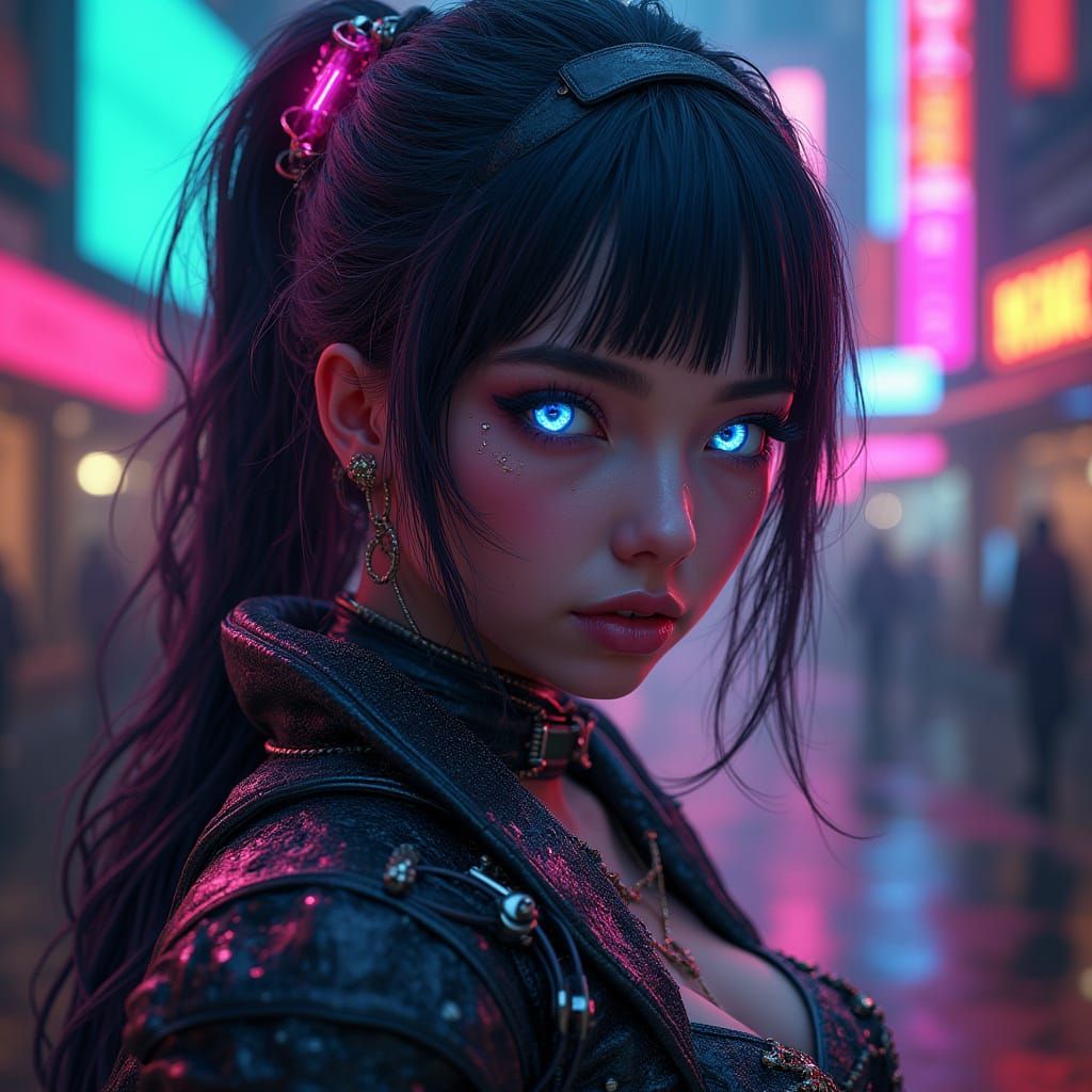 Surreal Cyberpunk Goddess in Exquisite Hyperdetailed Digital...
