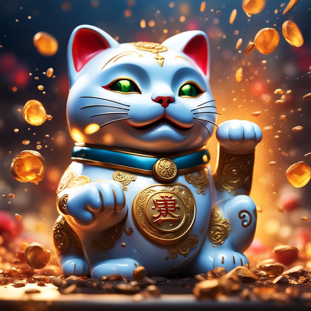 Luck, maneki neko, lucky cat , beckoning cat  by @Feebleeona