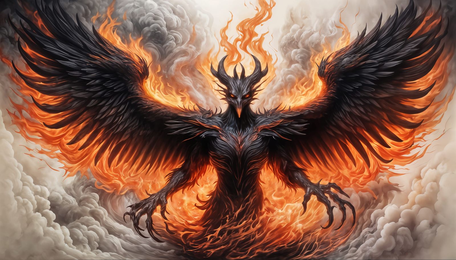 Diabolical Phoenix Rises from Fiery Volcano in Watercolor St...
