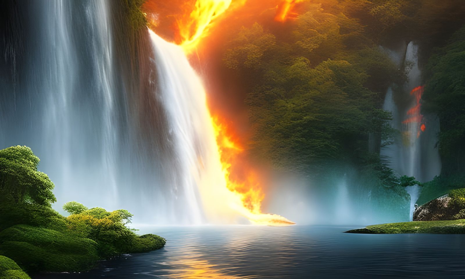 beautiful waterfall with fire Epic