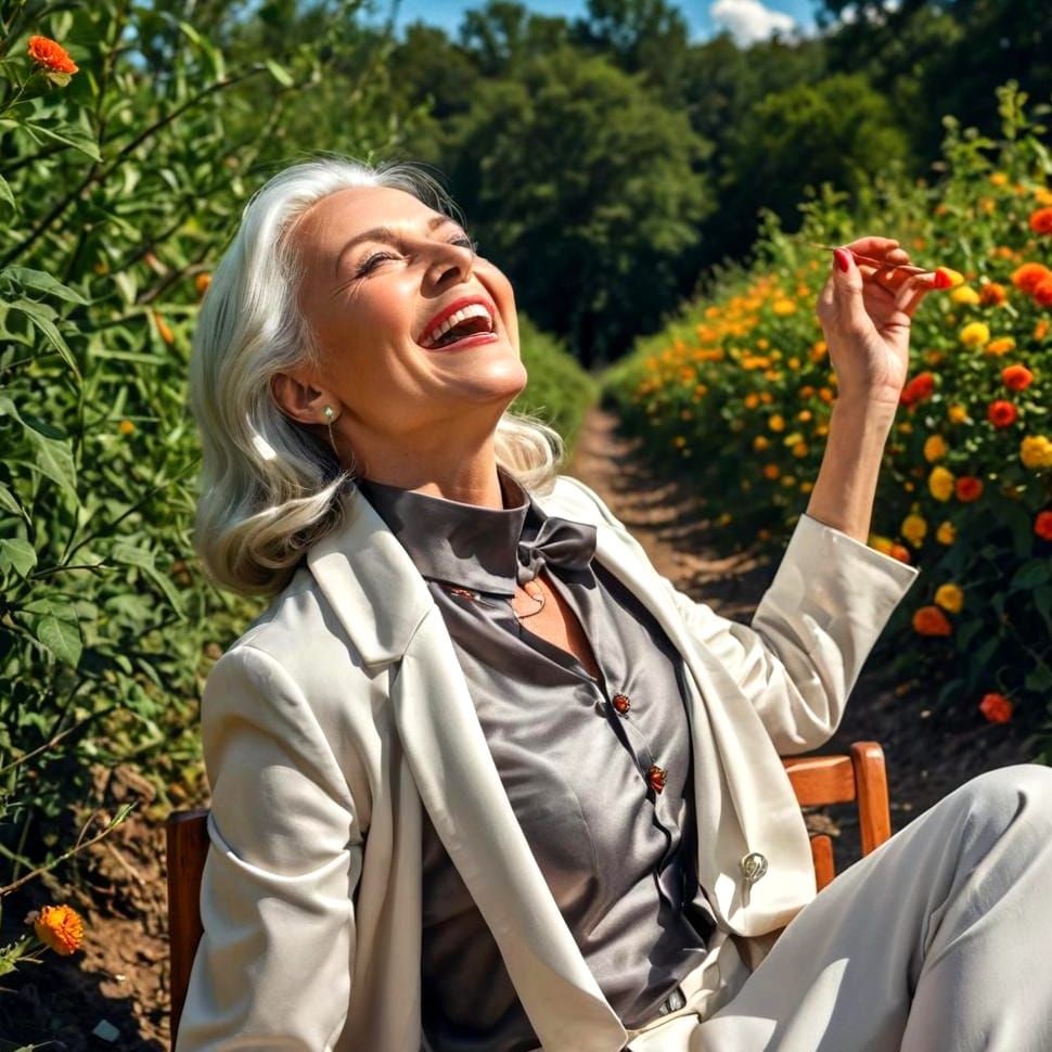 Laughing Woman in Surreal Landscape, Digital Art