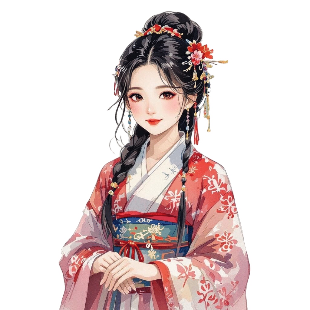 Girl with Flowers in Chinese Style