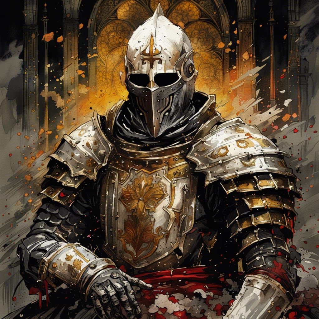 Gothic Knight Templar in Blood Rose Field