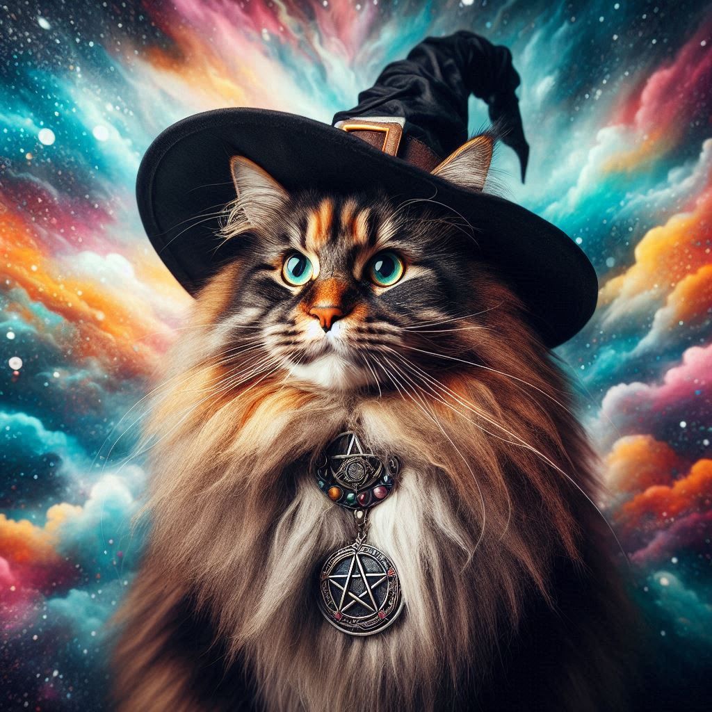fluffy witch cat meow