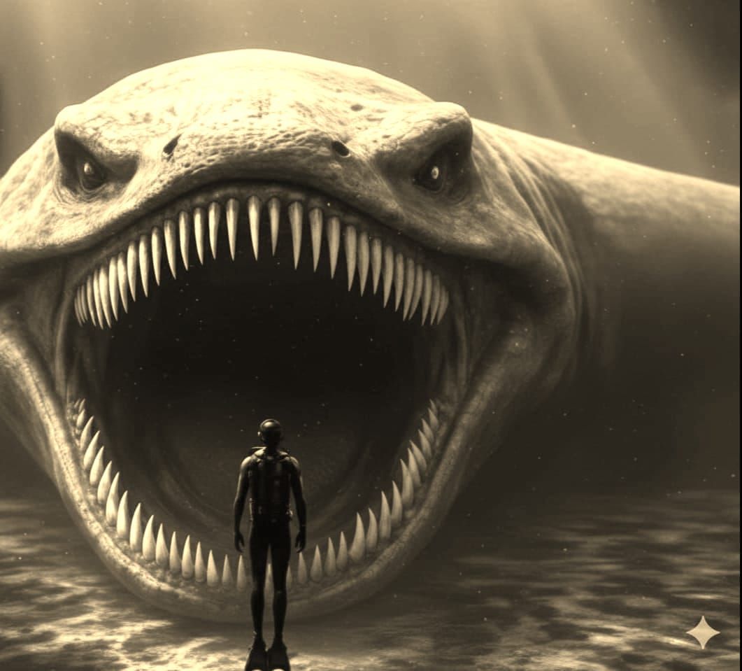 Terrified Scuba diver cornered by the bloop sea monster whil...