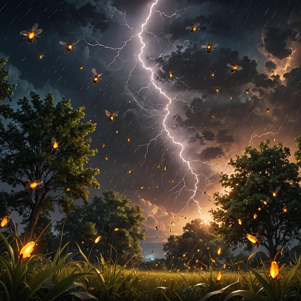 A beautiful summer night with wonderful lightning bugs light...