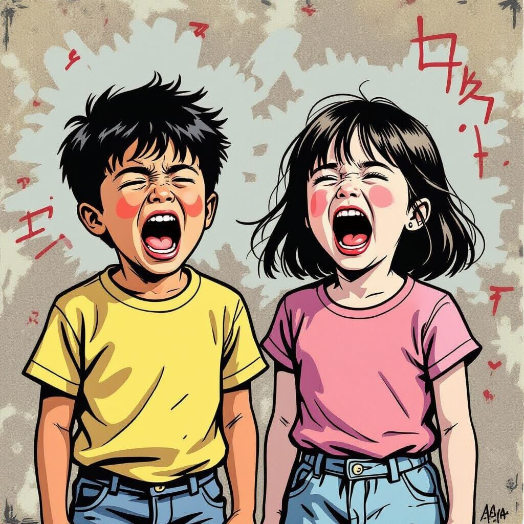 Children Screaming: An Expressive Illustration