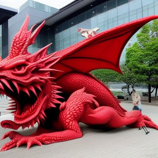 The ancient red dragon sculpture in south korea
