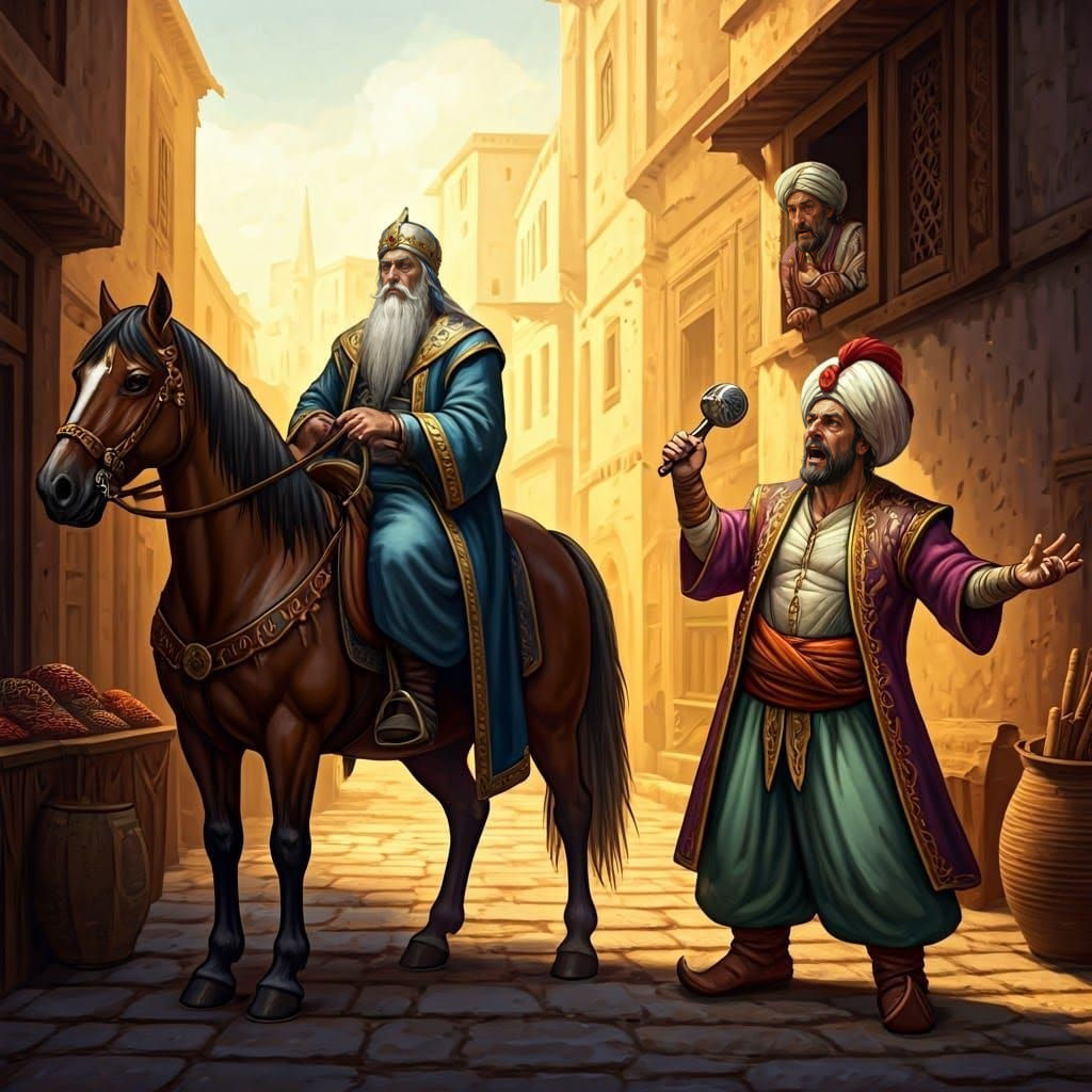 Ancient King Confronted by Angry Nobleman in Bustling Market...