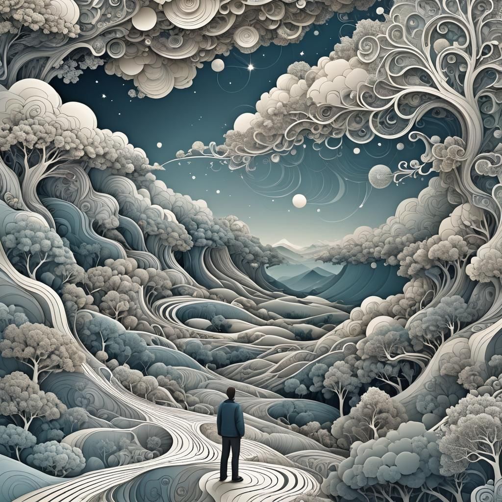 Constructing Reality: Abstract Landscape with Thought Bubble