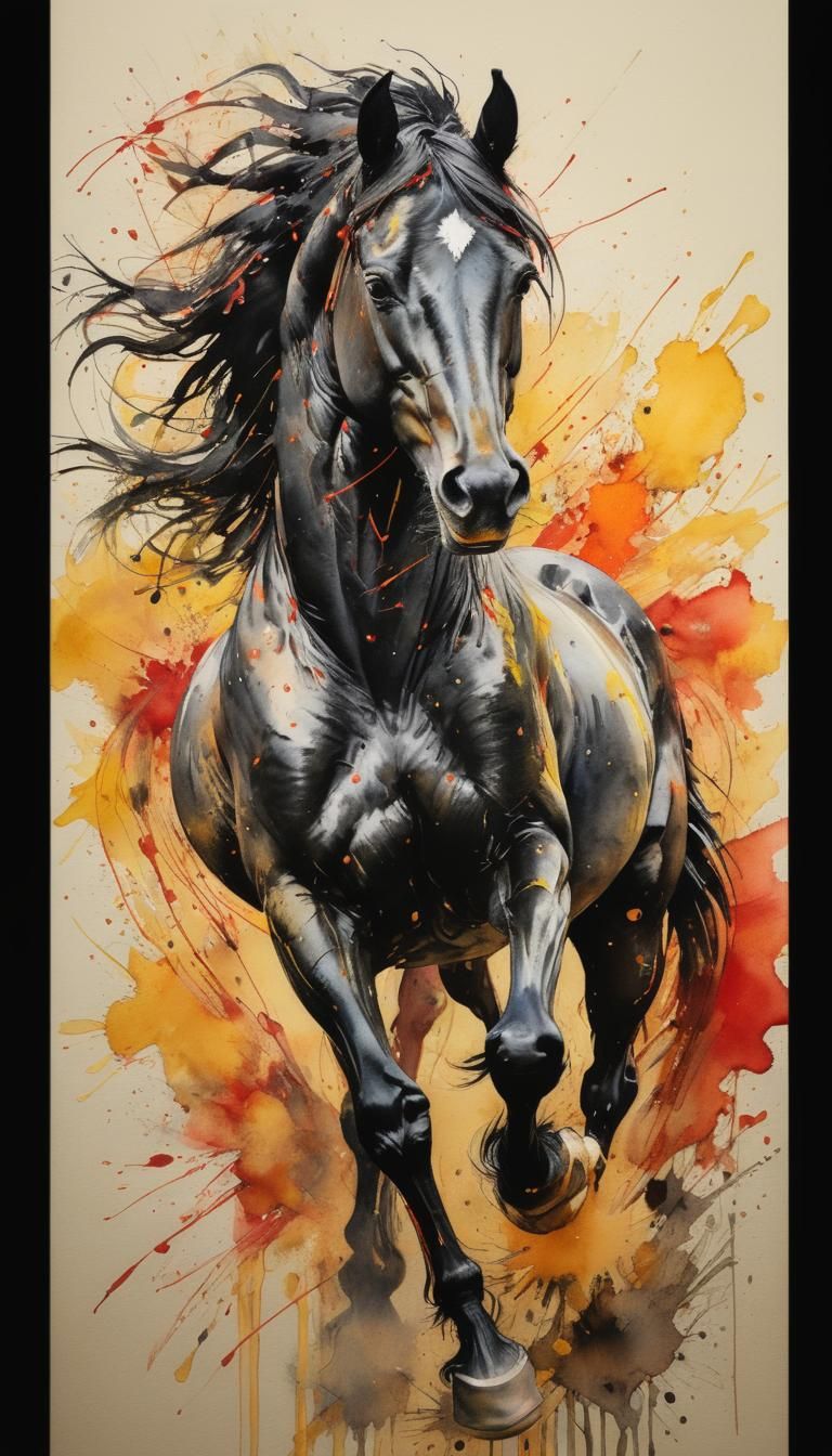 Energized black horse, painting