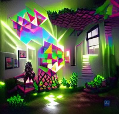 psychedelic flickering light pixel art low poly glowing neon...