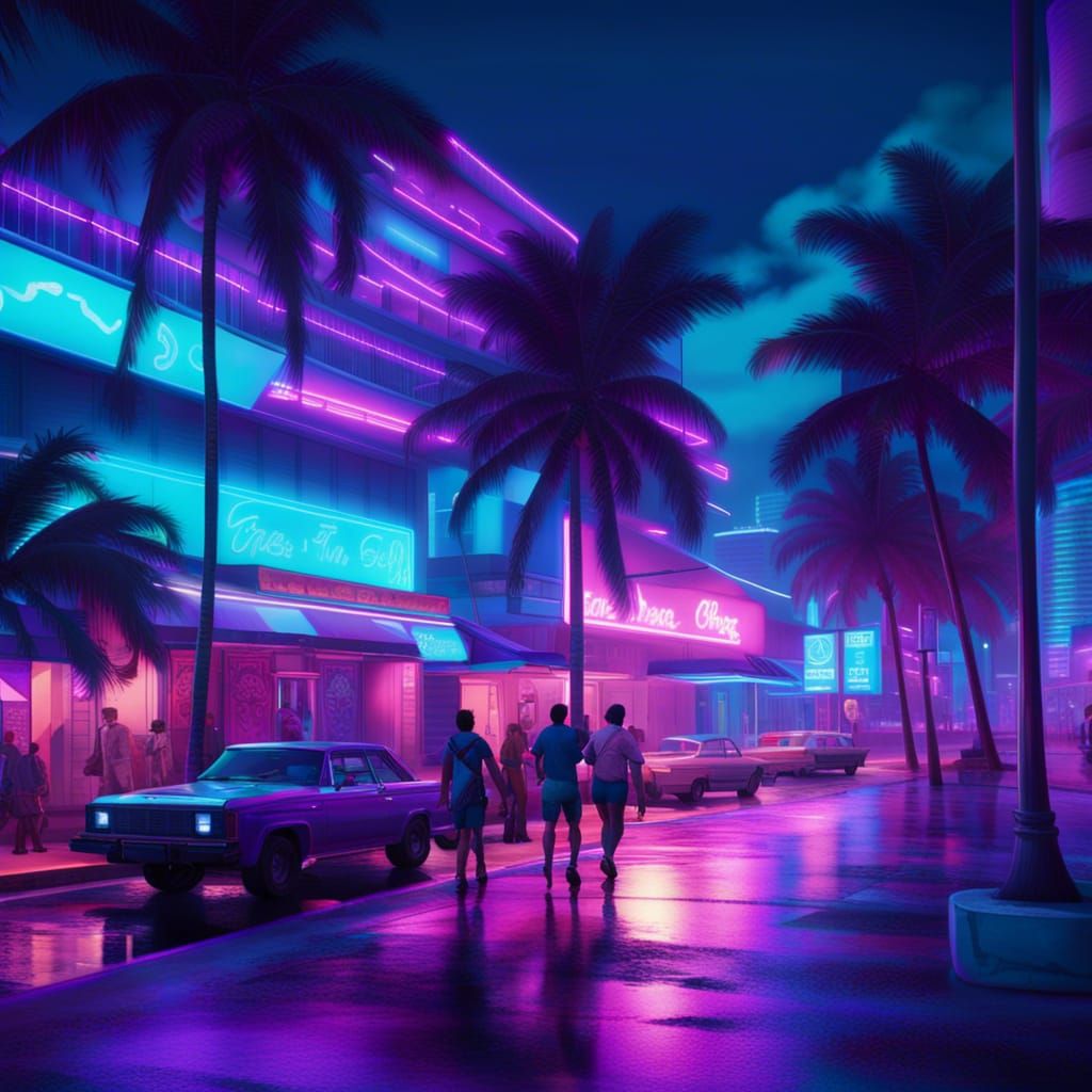 Miami Coastline 1970s - AI Generated Artwork - NightCafe Creator