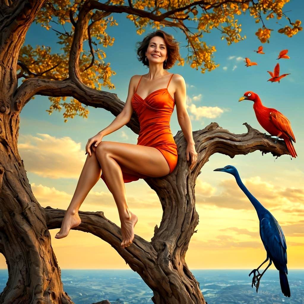 Surrealistic Lady in Vibrant Landscape