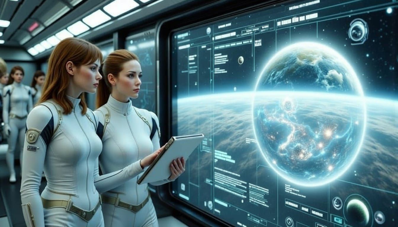 Science Officer briefing the Captain on the results of their scan  by @GadgetFreak