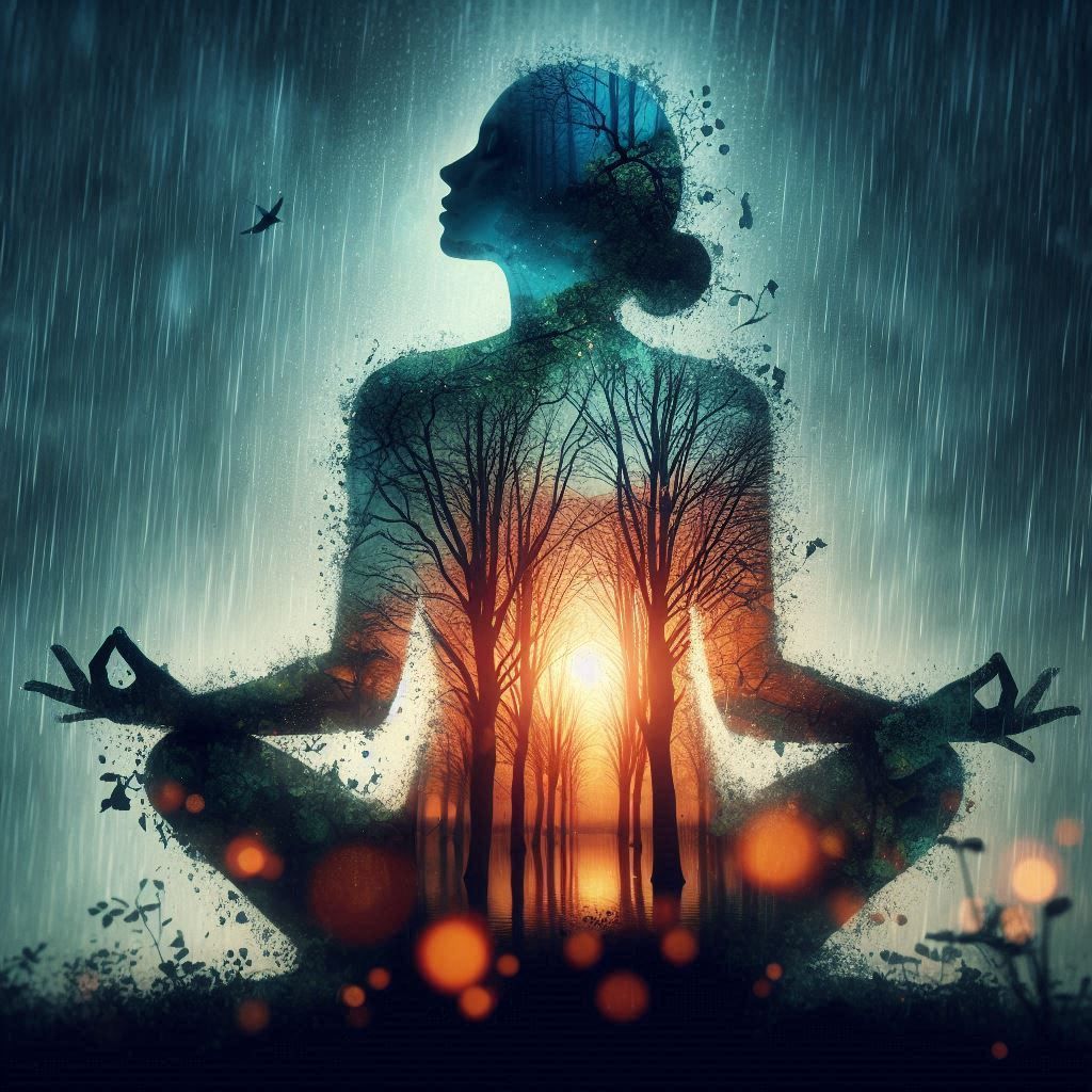 double exposure beautiful fantasy DALL-E 3 portrait landscape..