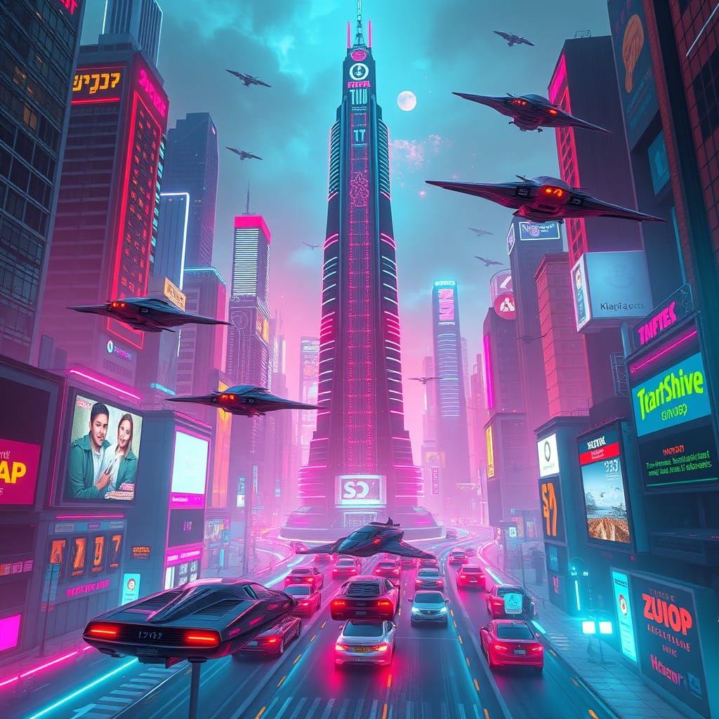 Futuristic Cityscape with Majestic Skyscraper