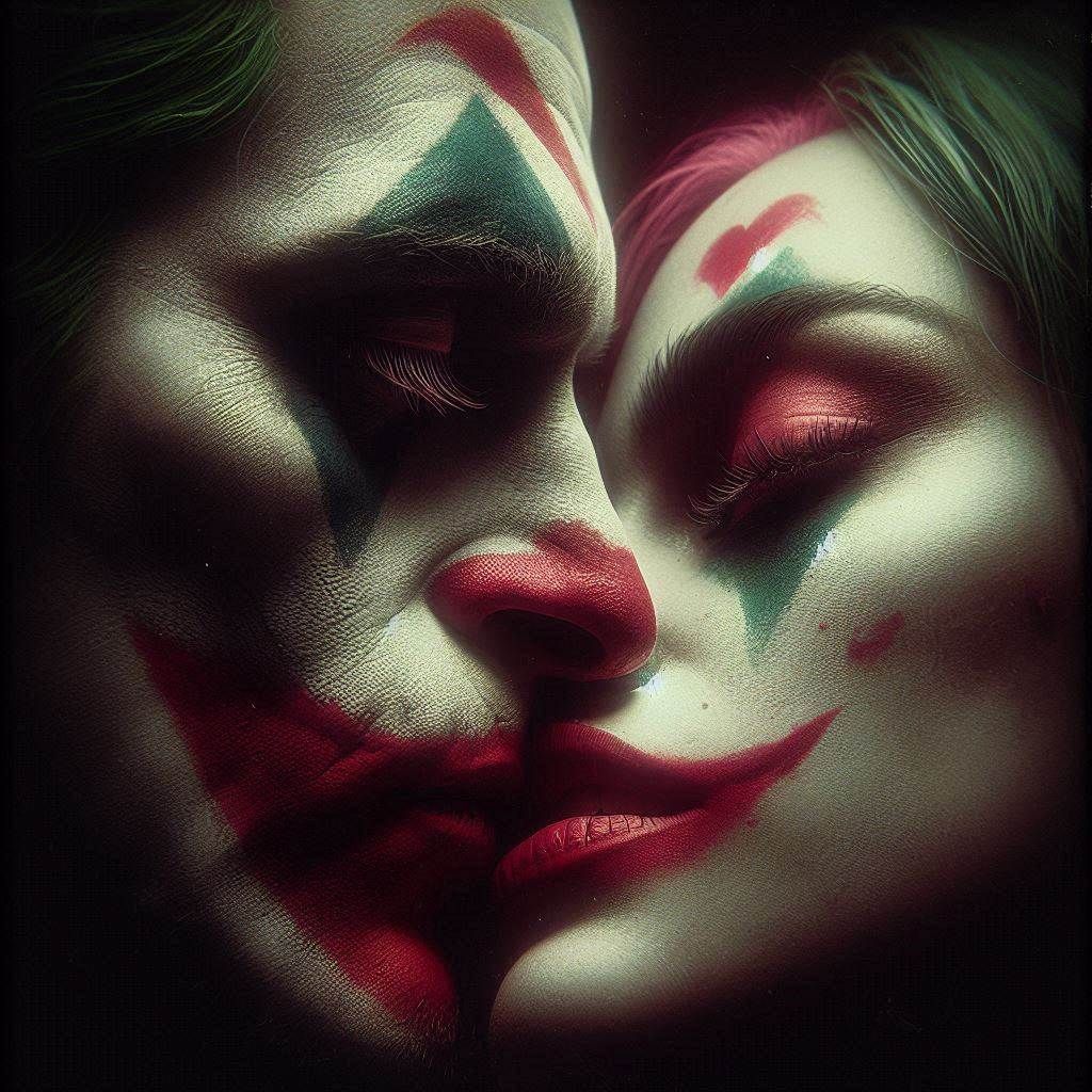 Harley Quinn and the Joker kissing