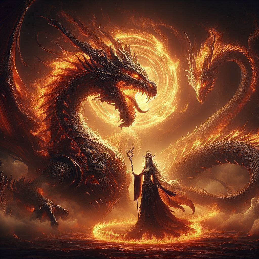 The fire dragon with his beautiful queen of fire 2