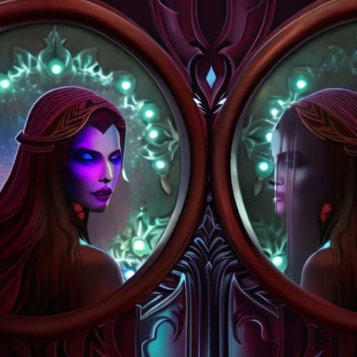 Woman looks into Magic Mirror on the wall, but a Voodoo Fantasy is