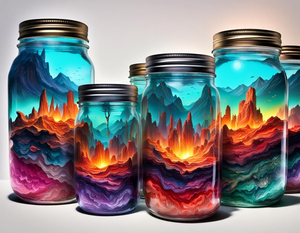 WHATS LEFT OF EARTH PRESERVED IN A MASON JAR,EXQUISITE ULTIMATE DETAIL,PHOTO REALISM,VIBRANT