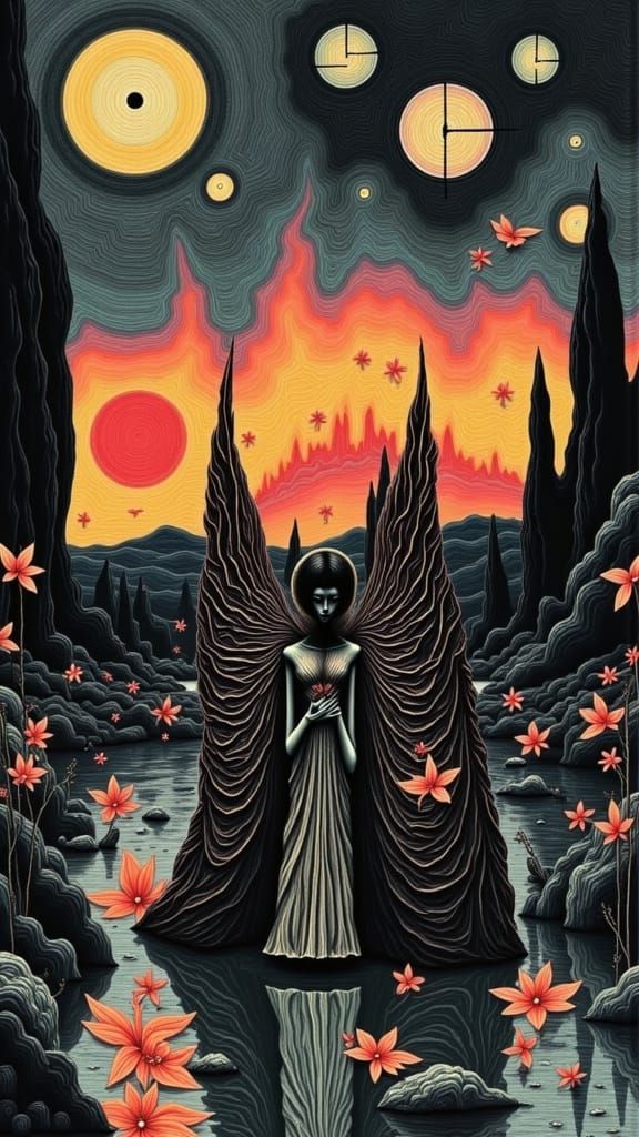 <lora:RB Figures:1.0>   an Angel with geometric  patterned wings