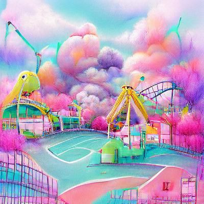 vibrant pastel amusement park
