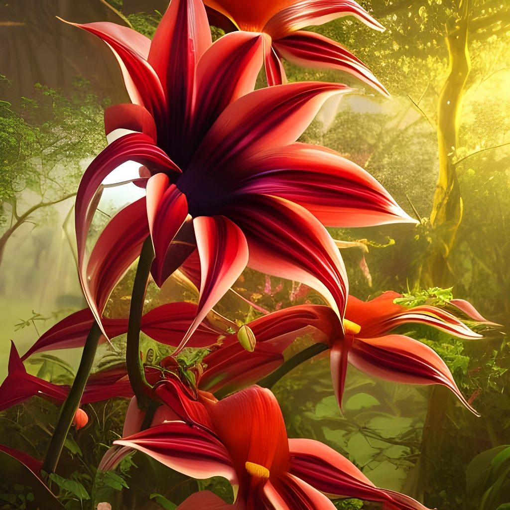 Detailed Digital Illustration of Gloriosa Superba Flower