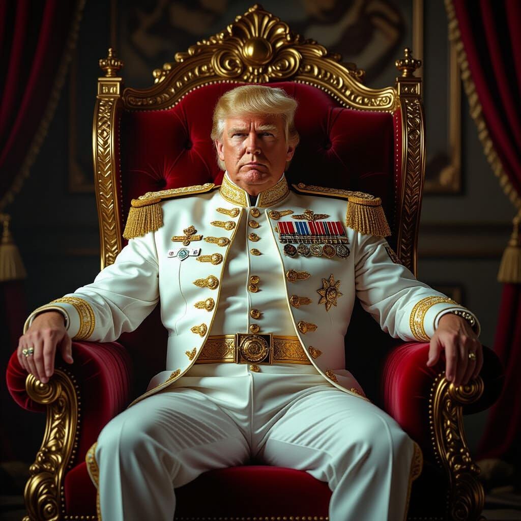 Donald Trump is a banana republic colonel sitting on a throne