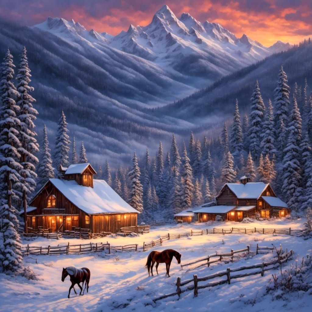 Night setting <lora:Wilderness:1.0> Montana horse ranch, in ...