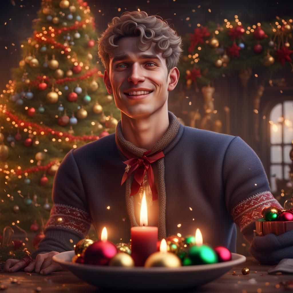 A Paranoiac Friendly Gay Virgin Young Man Celebrating Christmas Ai