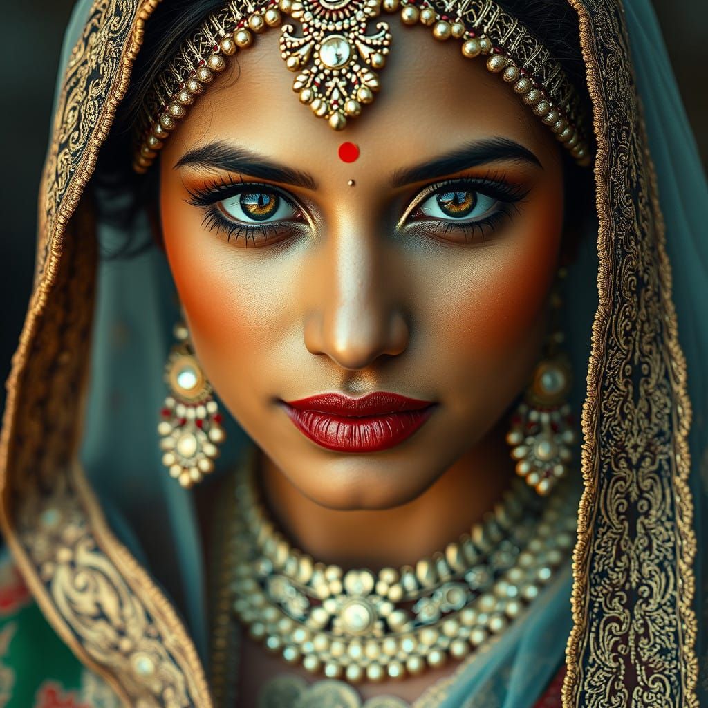 Hyper realistic indian beautiful bride with lace over her face   van gogh effect   by @MSlough 