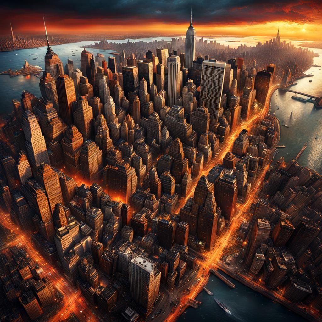 Hyperrealistic ILLUSTRATION: Manhattan