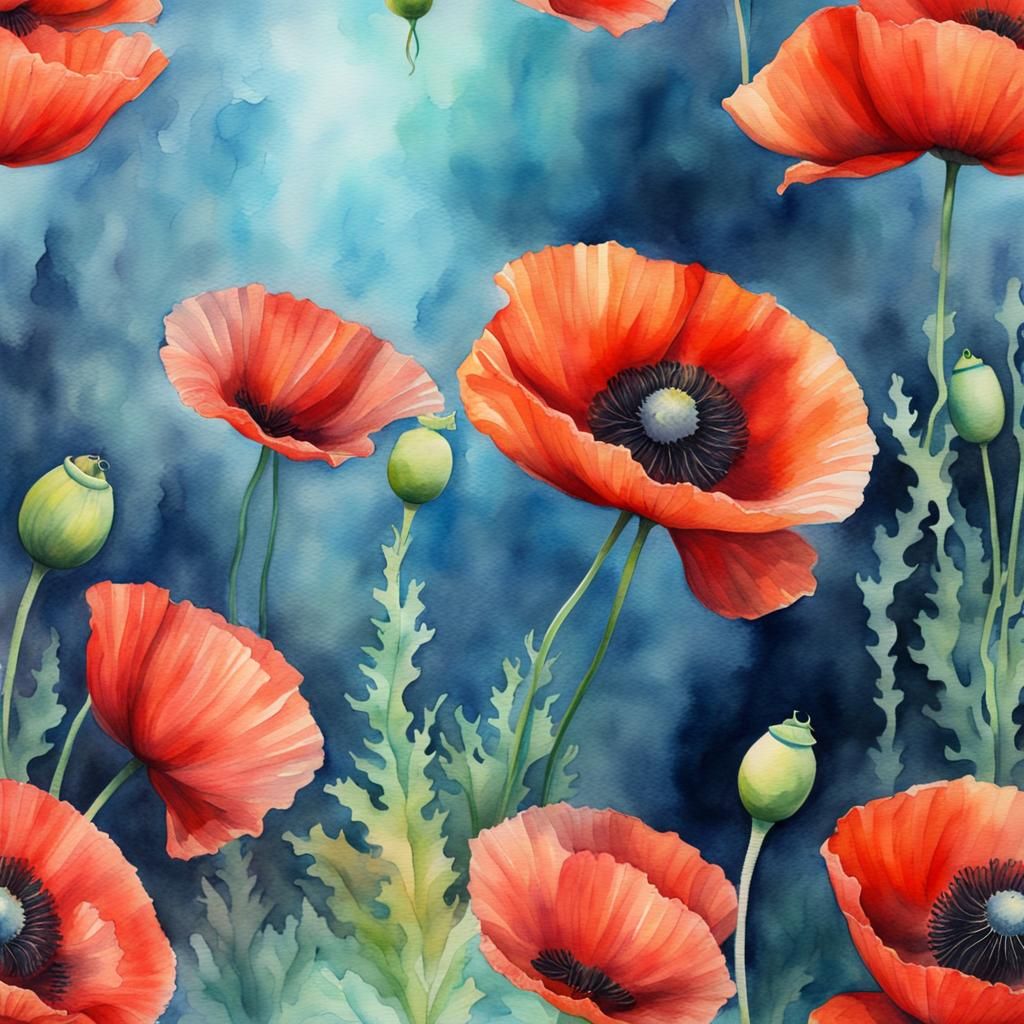 Poppies underwater - AI Generated Artwork - NightCafe Creator