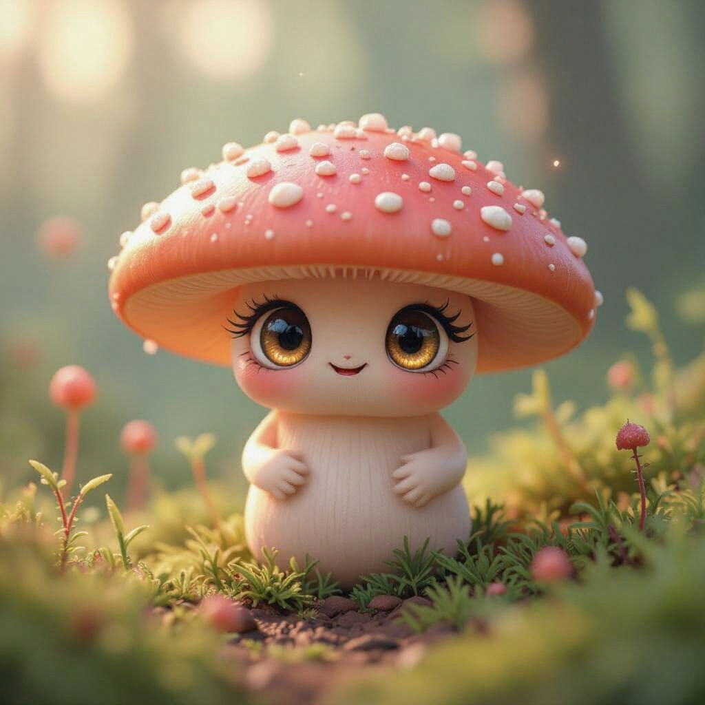 Mushroom that got coral color and cute eyes and don't have hand,,3d
