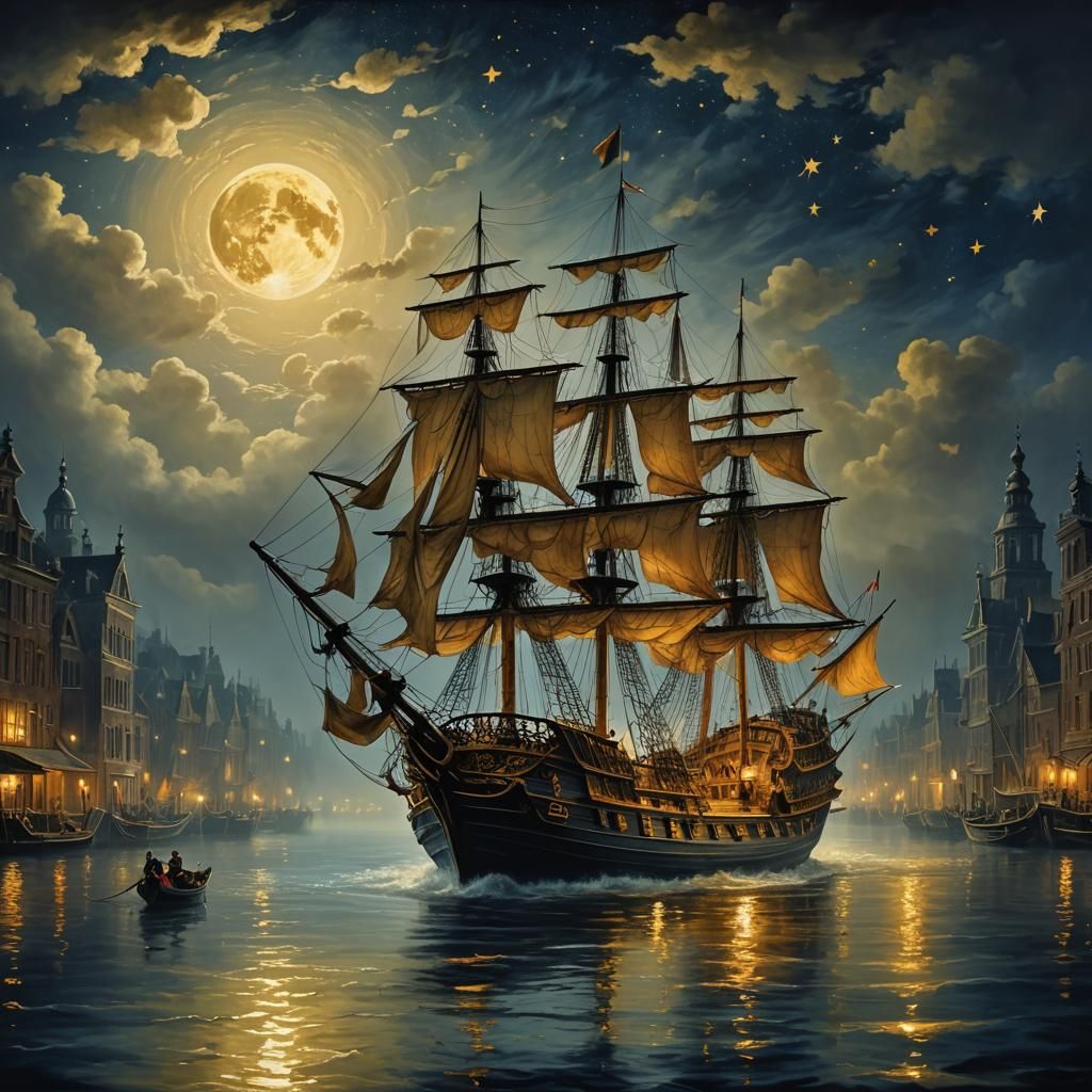 Barock. sailing boat , midnight, vibrant  by @BlackAngel